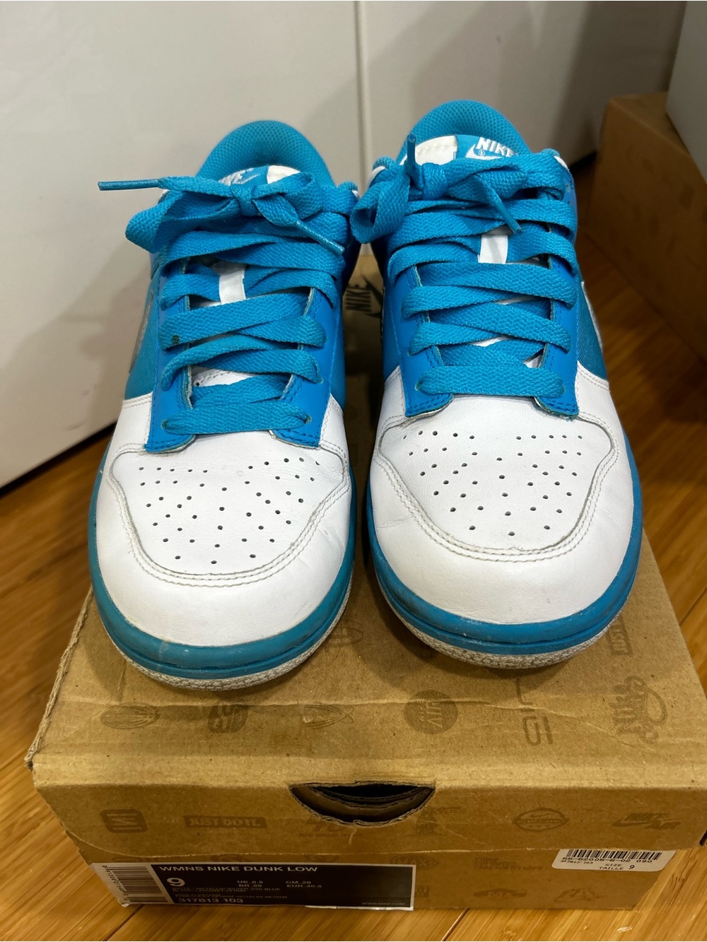Nike Woman’s Low-Top Sneakers in White and Turquoise Blue
